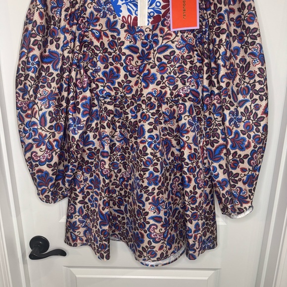 La Double J Dolly Floral Ortica Blue Print Puff Sleeve A Line Dress - Picture 8 of 15